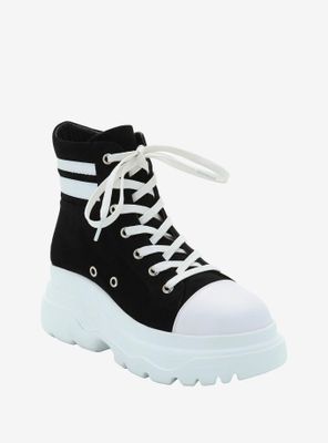 Black & White Varsity Chunky Hi-Top Sneakers