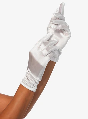 Wrist Length Satin Gloves White