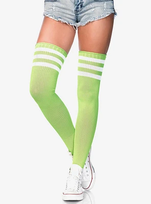 Athletic 3 Stripe Thigh Highs Neon Green