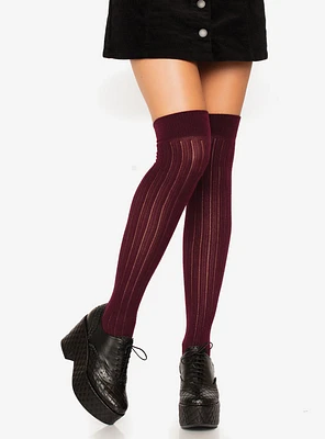 Spandex Rib Knit Over The Knee Socks Burgundy