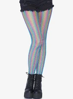 Lurex Shimmer Rainbow Striped Fishnet Tights Blue