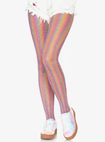 Glitter Rainbow Stripe Fishnet Tights