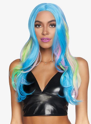 Long Multi-Color Wig Blue