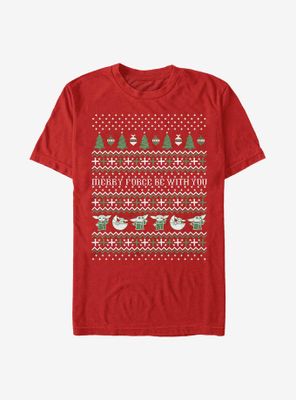 Star Wars The Mandalorian Child Christmas Sweater Pattern T-Shirt