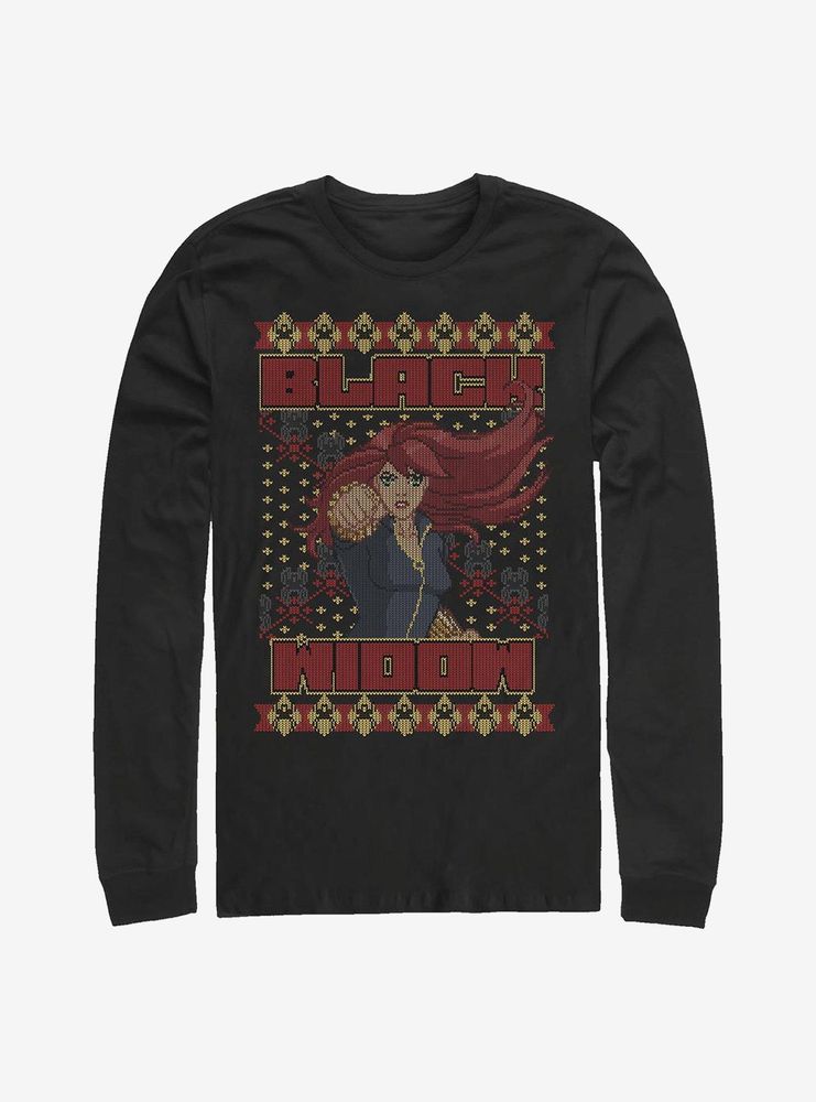 Marvel Black Widow Christmas Holiday Pattern Long-Sleeve T-Shirt