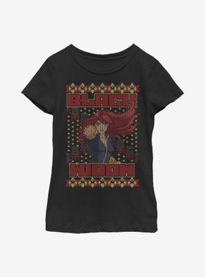 Marvel Black Widow Christmas Holiday Pattern Youth Girls T-Shirt