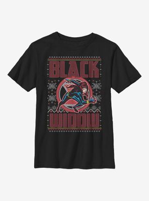 Marvel Black Widow Christmas Holiday Pattern Youth T-Shirt
