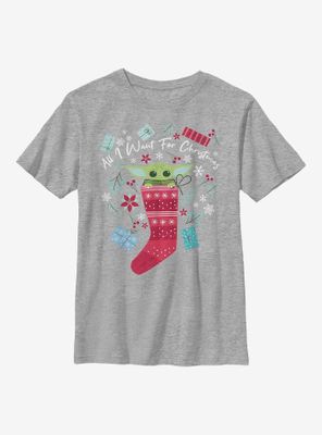 Star Wars The Mandalorian Child All I Want For Christmas Youth T-Shirt