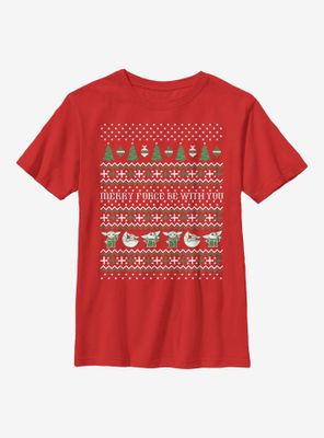 Star Wars The Mandalorian Child Christmas Sweater Pattern Youth T-Shirt