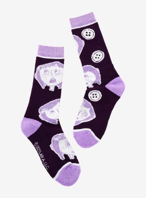Coraline Purple Faces Crew Socks
