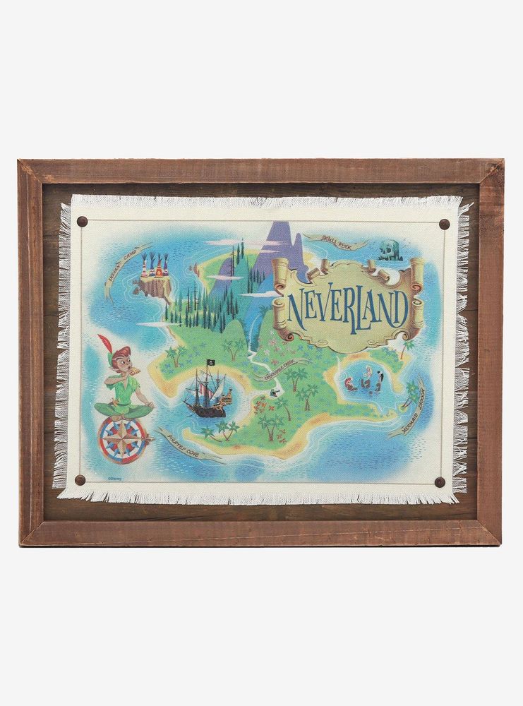 Disney Peter Pan Neverland Map Framed Wood Wall Decor