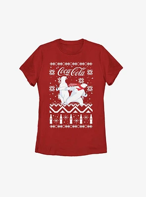Coca-Cola Bear Slide Christmas Pattern Womens T-Shirt