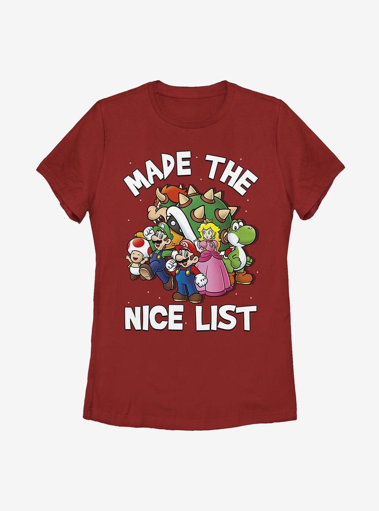 Super Mario Christmas Nice List Womens T-Shirt