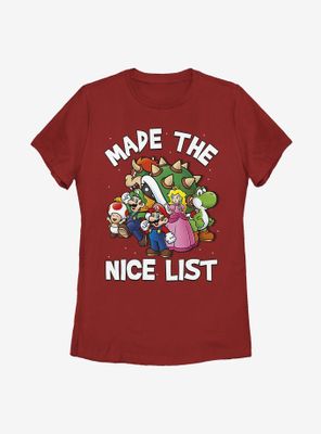 Super Mario Christmas Nice List Womens T-Shirt