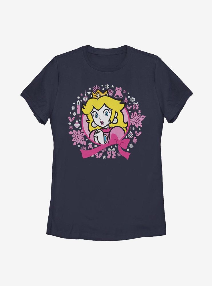 Super Mario Peach Christmas Wreath Womens T-Shirt