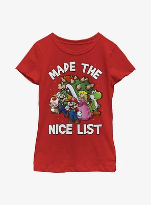 Super Mario Christmas Nice List Youth Girls T-Shirt