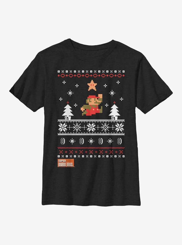 Super Mario Star Christmas Pattern Youth T-Shirt