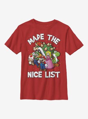 Super Mario Christmas Nice List Youth T-Shirt