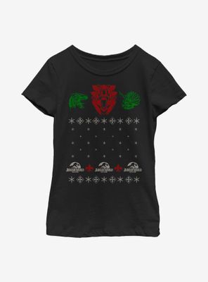 Jurassic World Dino Christmas Sweater Pattern Youth Girls T-Shirt