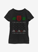 Jurassic World Dino Christmas Sweater Pattern Youth Girls T-Shirt