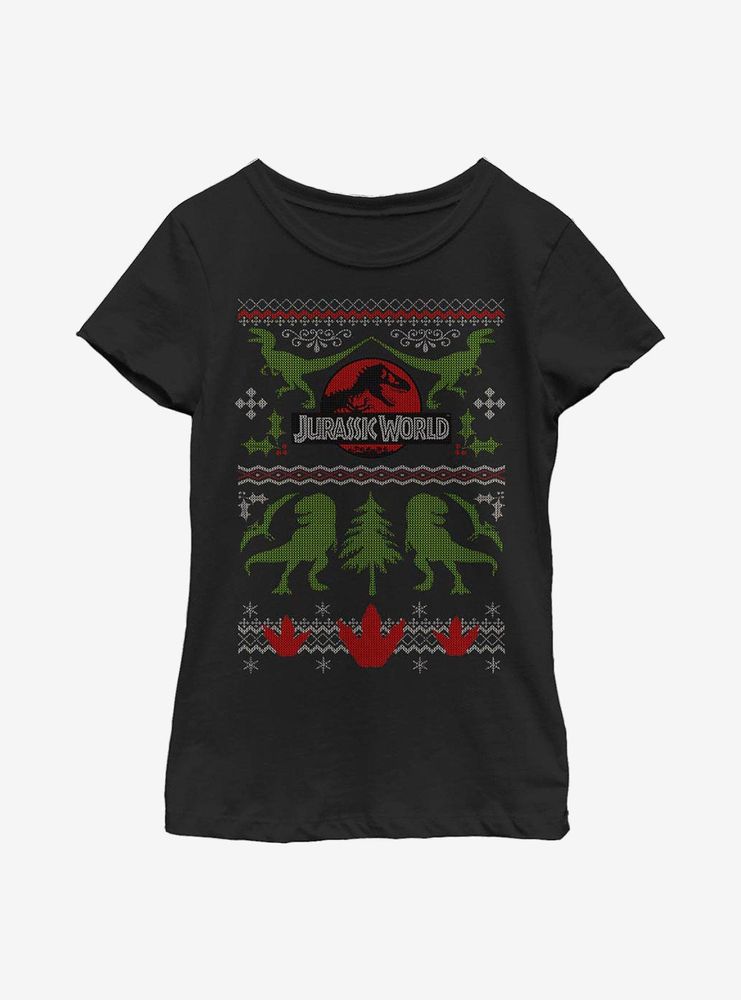 Jurassic World Christmas Sweater Pattern Youth Girls T-Shirt