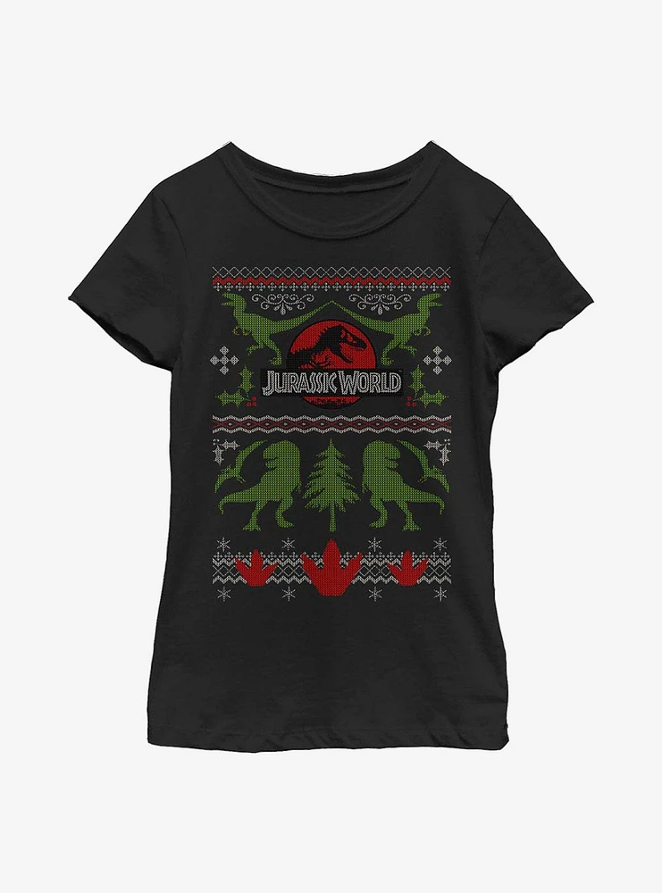Jurassic World Christmas Sweater Pattern Youth Girls T-Shirt