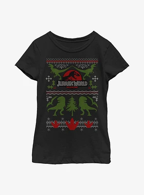 Jurassic World Christmas Sweater Pattern Youth Girls T-Shirt