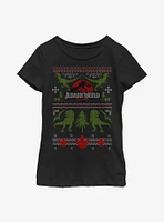Jurassic World Christmas Sweater Pattern Youth Girls T-Shirt