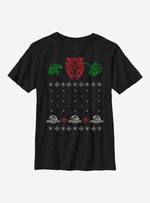 Jurassic World Dino Christmas Sweater Pattern Youth T-Shirt