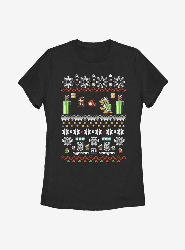 Super Mario Bit Christmas Stack Womens T-Shirt