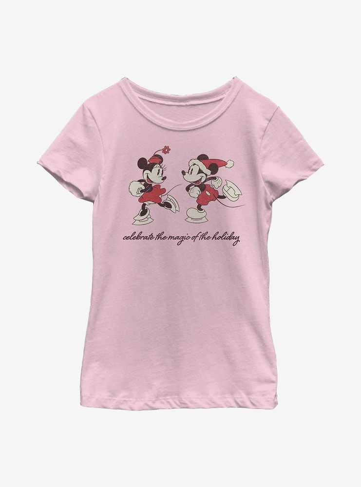 Disney Mickey Mouse Vintage Holiday Skaters Youth Girls T-Shirt