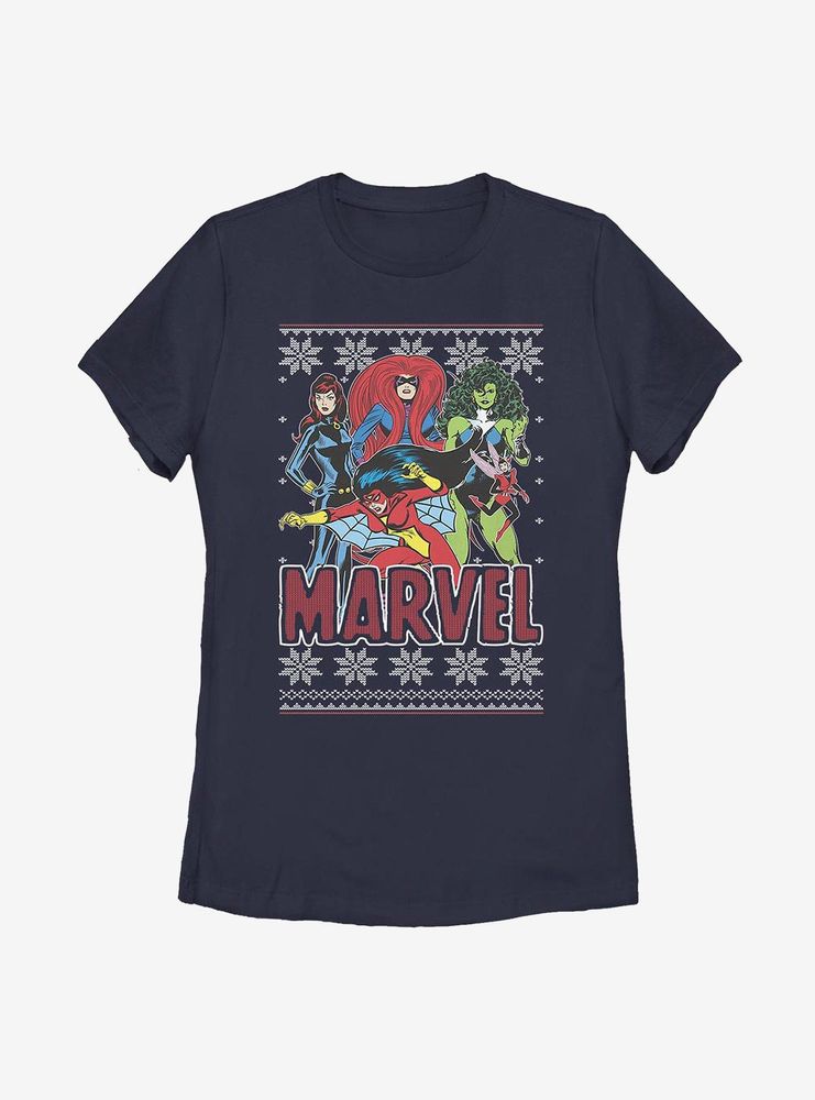 Marvel Heroines Christmas Pattern Womens T-Shirt