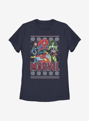 Marvel Heroines Christmas Pattern Womens T-Shirt
