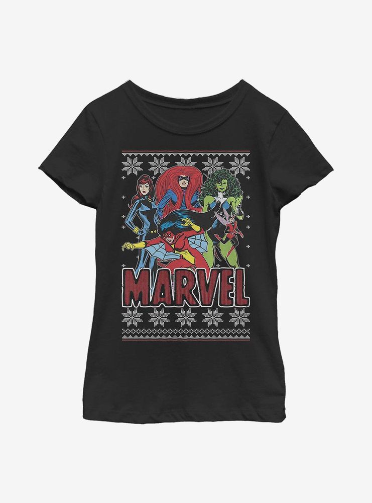 Marvel Heroines Christmas Pattern Youth Girls T-Shirt