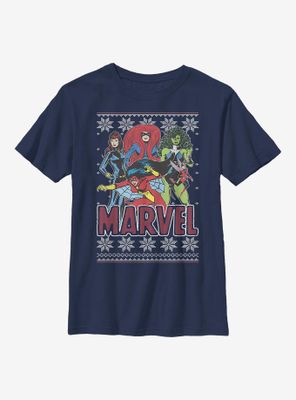 Marvel Heroines Christmas Pattern Youth T-Shirt