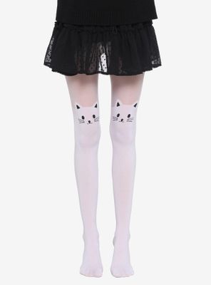 White Cat Faux Thigh High Tights