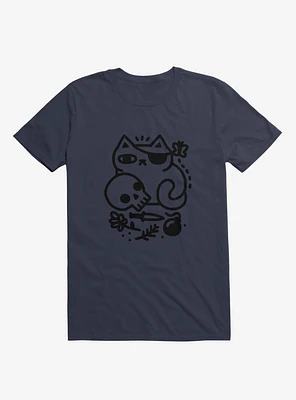 Badass Cat Navy Blue T-Shirt