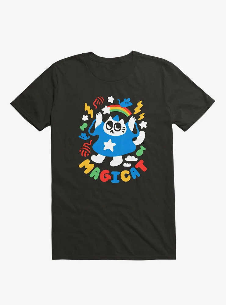 Colorful Magicat Cat Black T-Shirt