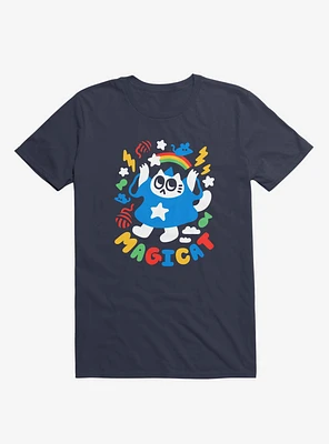 Colorful Magicat Cat Navy Blue T-Shirt