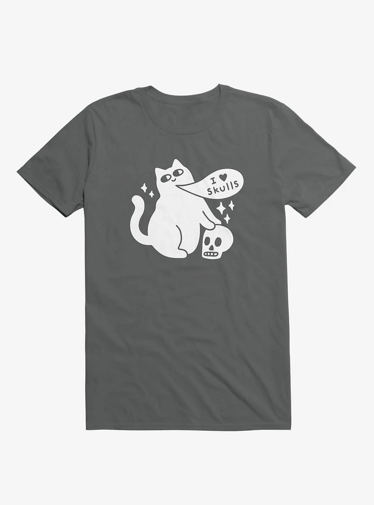 I Love Skulls Cat Asphalt Grey T-Shirt