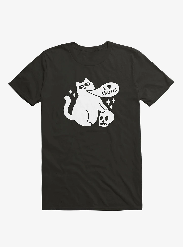 I Love Skulls Cat Black T-Shirt