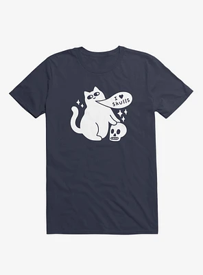 I Love Skulls Cat Navy Blue T-Shirt