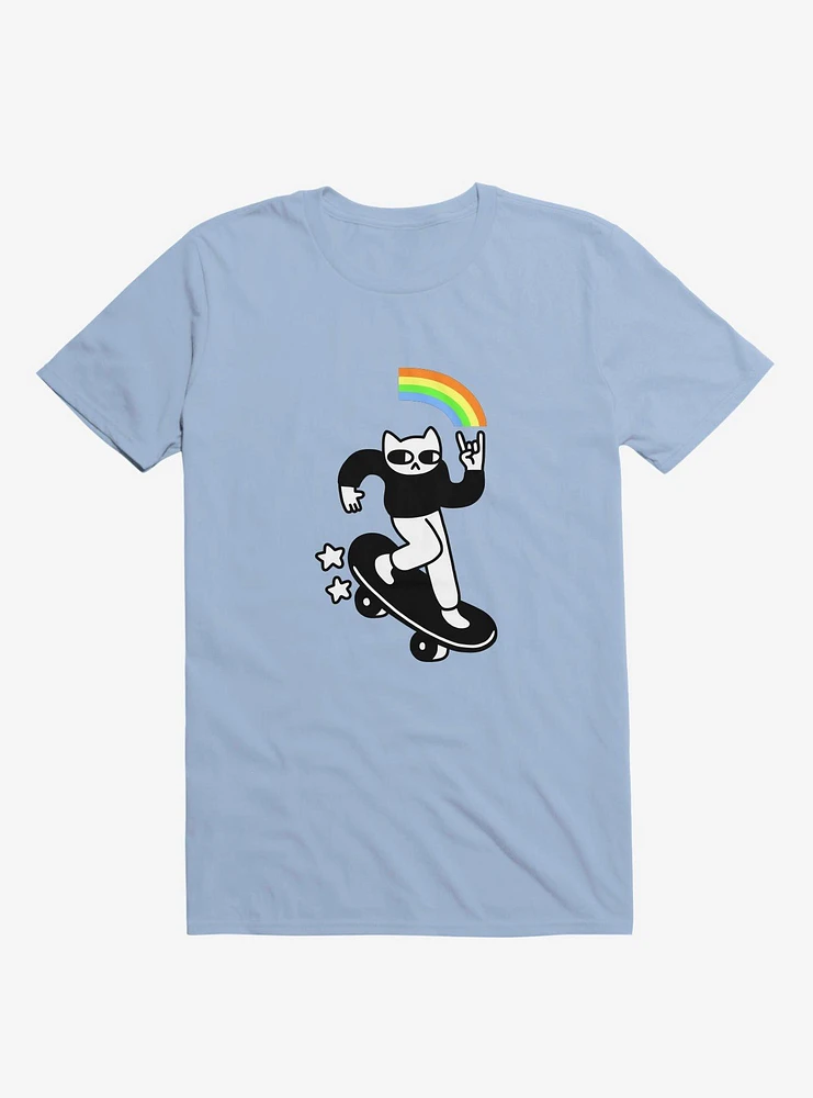 Skater Cat Light Blue T-Shirt