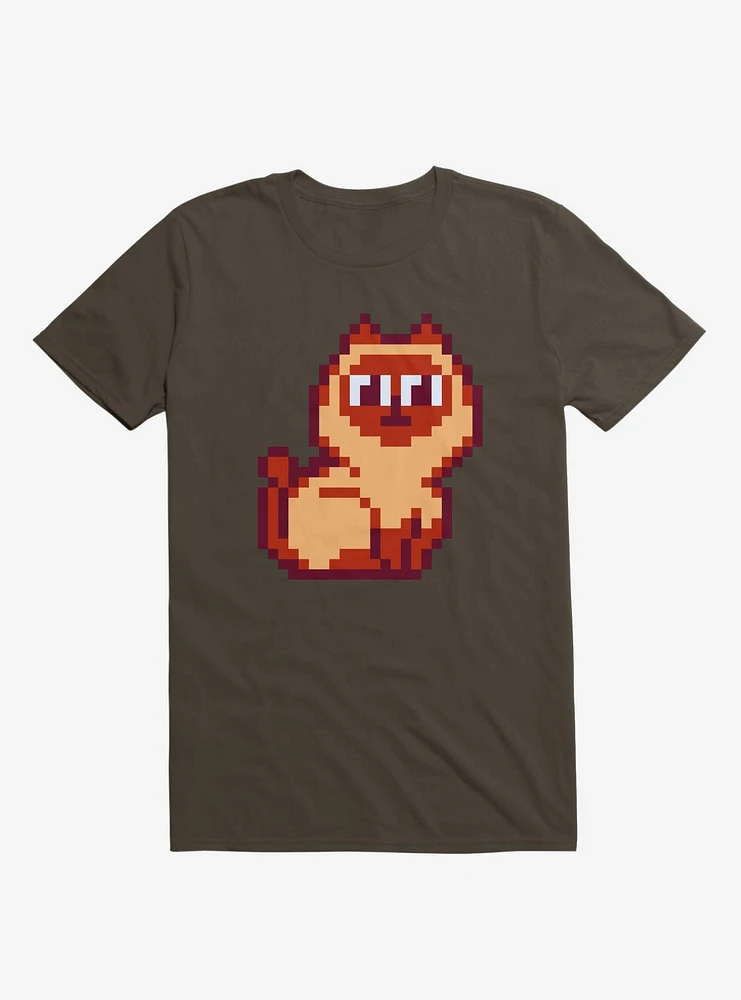 Siamese Cat Pixel Art Brown T-Shirt