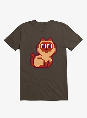 Siamese Cat Pixel Art Brown T-Shirt