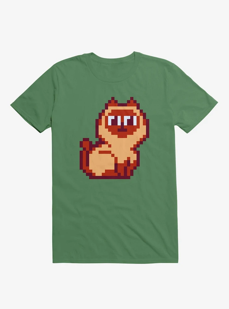 Siamese Cat Pixel Art Kelly Green T-Shirt