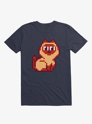 Siamese Cat Pixel Art Navy Blue T-Shirt