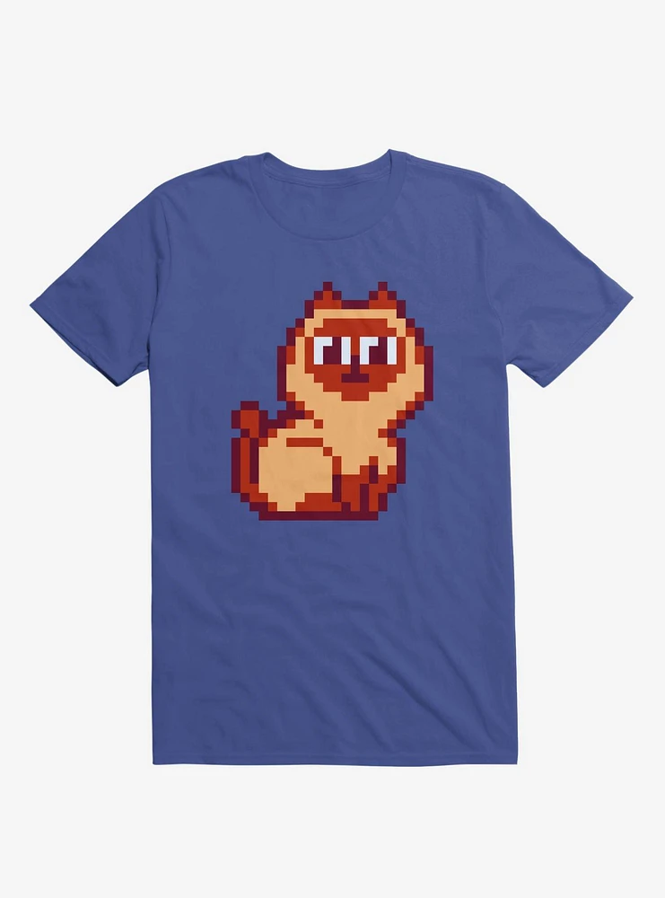 Siamese Cat Pixel Art Royal Blue T-Shirt