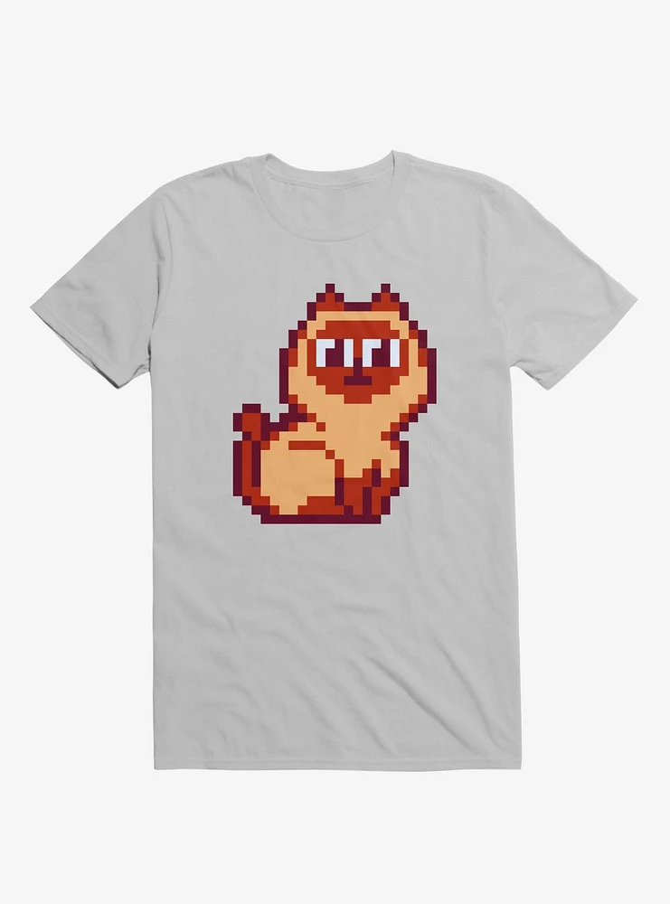 Siamese Cat Pixel Art Silver T-Shirt