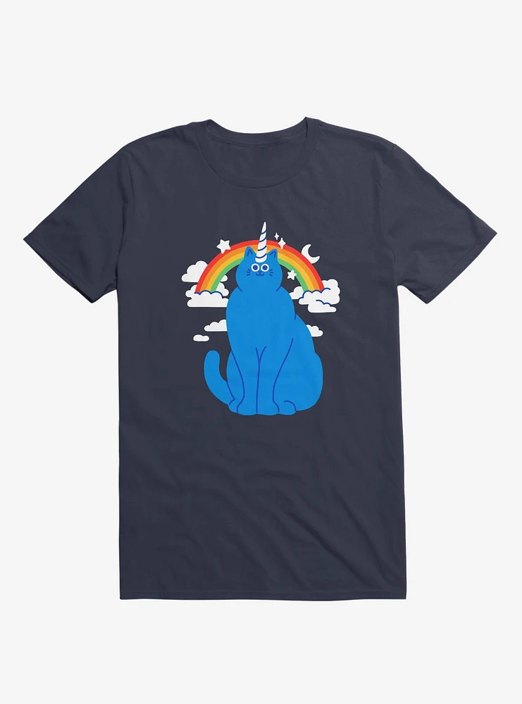 Unicorn Cat Navy Blue T-Shirt